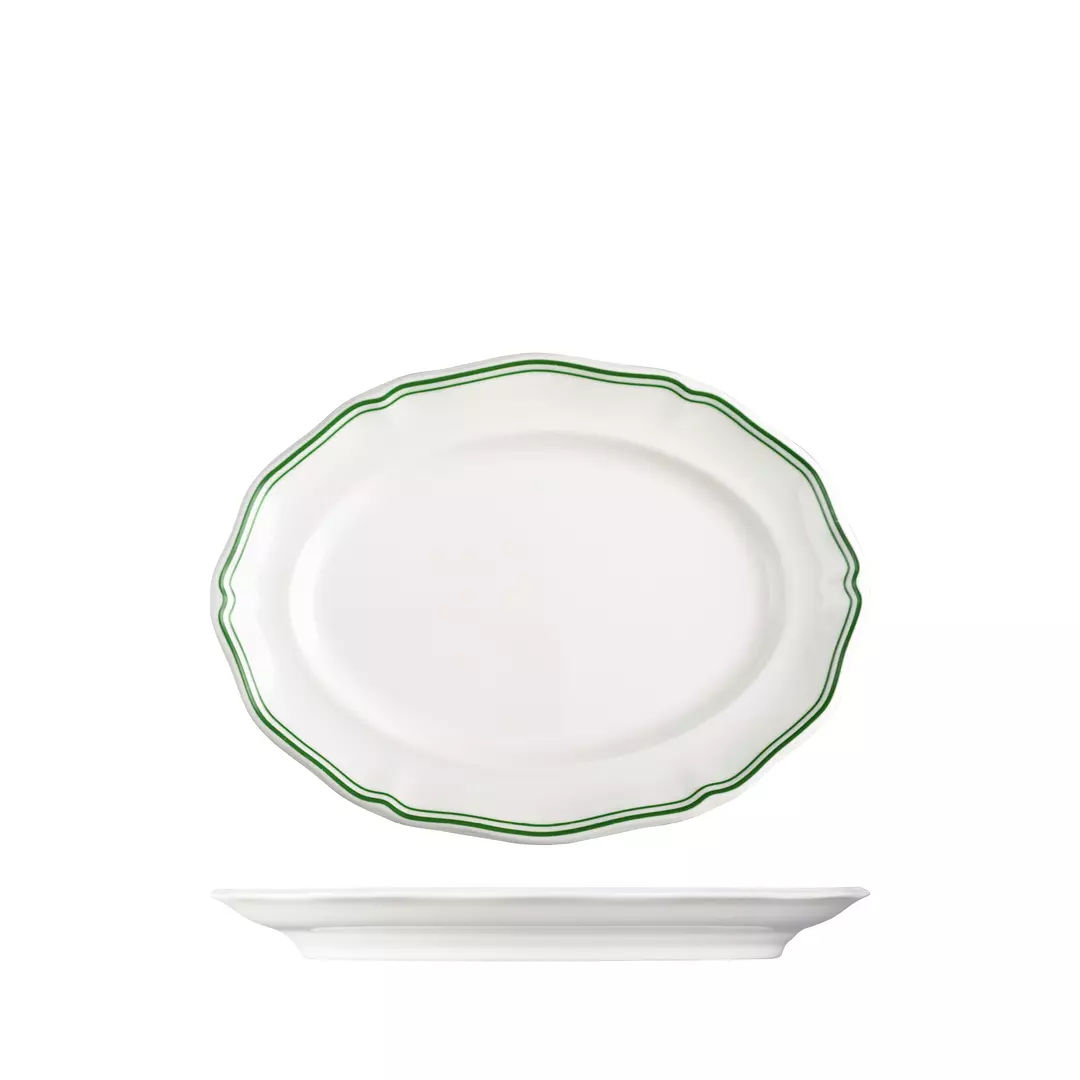 Luzerne Oval Scalloped Wide Rim Plate Astoria Emerald 94356-GN