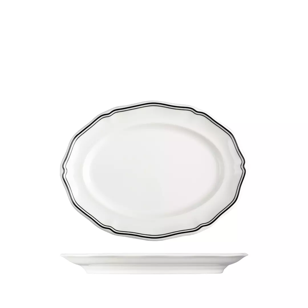 Luzerne Oval Scalloped Wide Rim Plate Astoria Ink 94356-BK