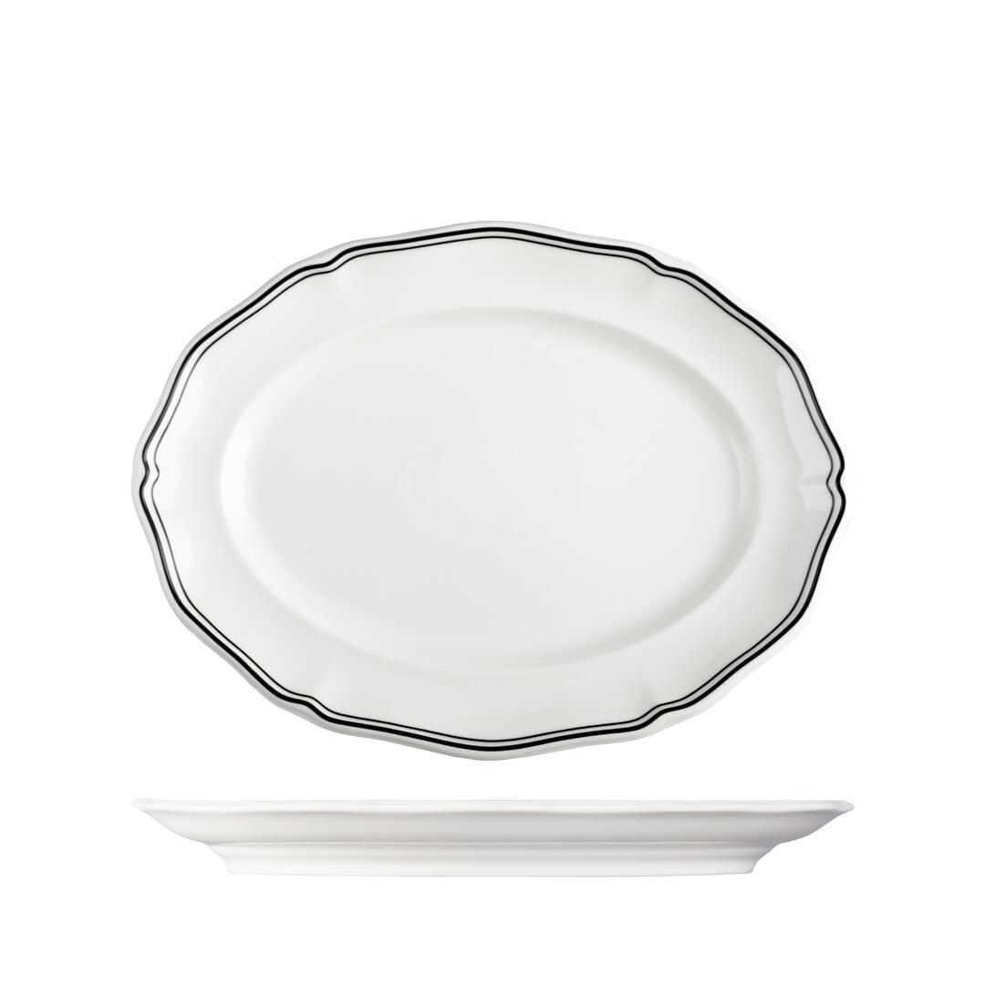 Luzerne Oval Scalloped Wide Rim Plate Astoria Ink 94357-BK