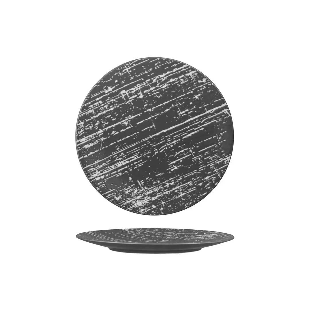 Luzerne Drizzle Grey With White Round Flat Coupe Plate 225mm