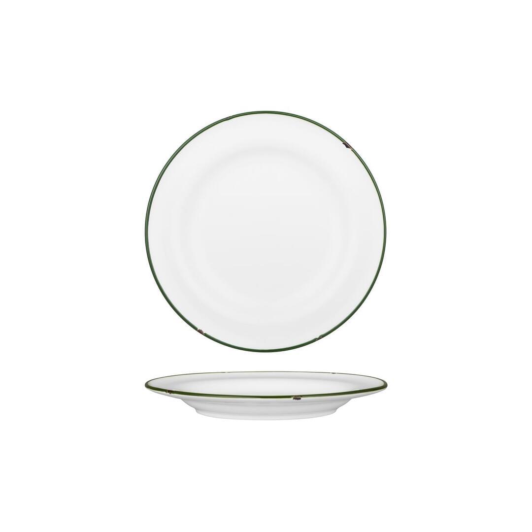 Luzerne TinTin White / Green Round Plate - Wide Rim 210mm