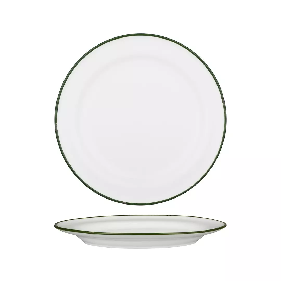Luzerne TinTin White / Green Round Plate - Wide Rim 270mm