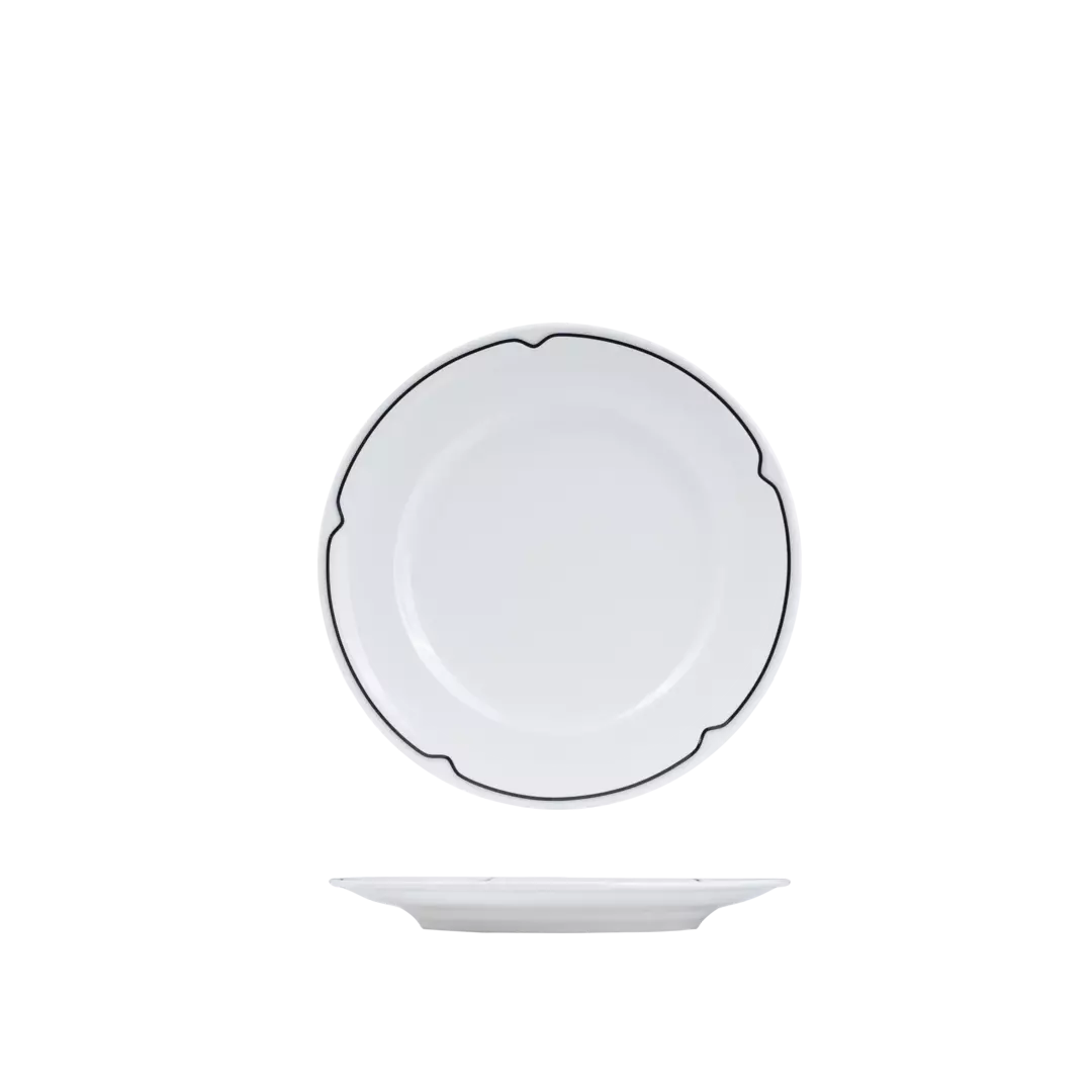 RAK Porcelain Round Plate - Wide Rim 210mm White with Black Line RCFP21-BK