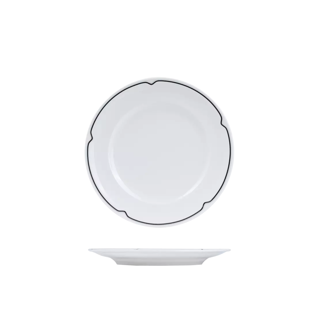RAK Porcelain Round Plate - Wide Rim 240mm White with Black Line RCFP24-BK
