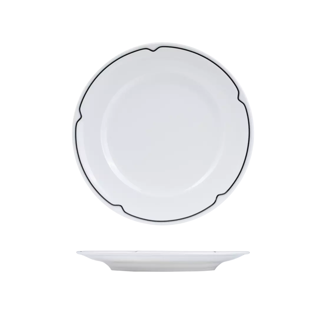 RAK Porcelain Round Plate - Wide Rim 270mm White with Black Line RCFP27-BK