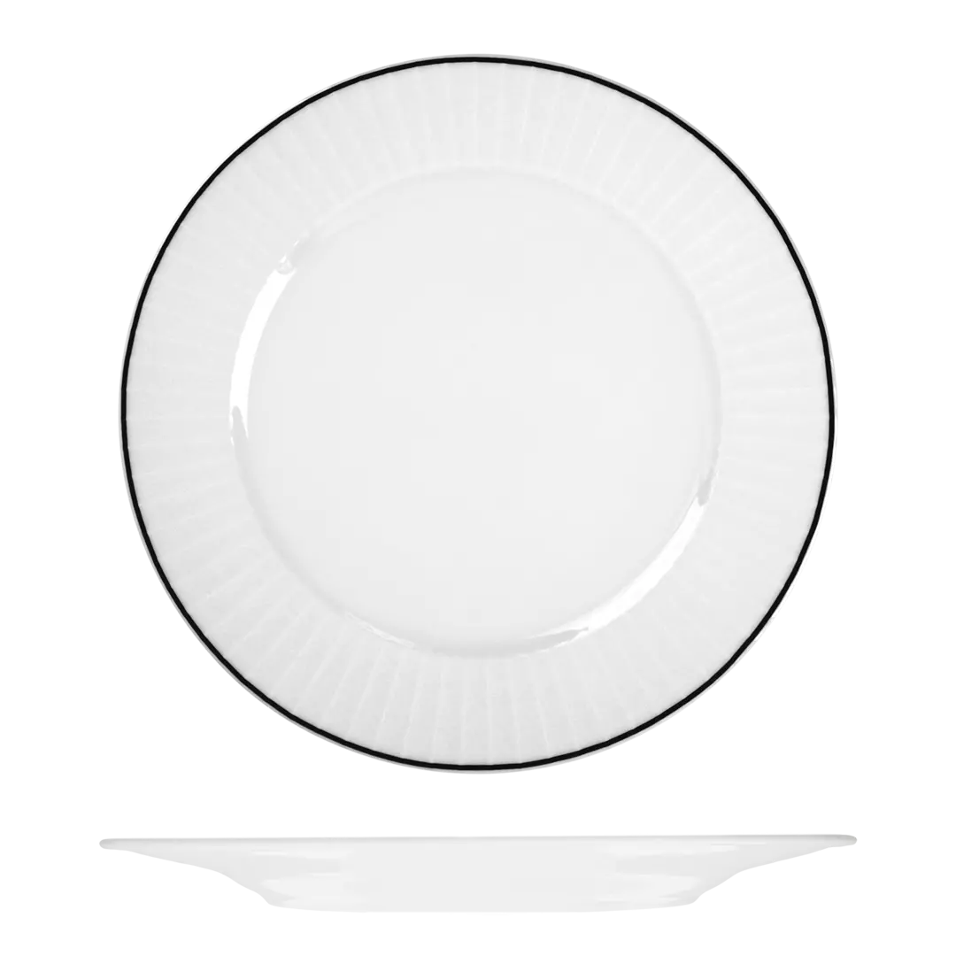RAK Porcelain Round Plate - Wide Rim 290mm White with Black Line RHRP29-BK