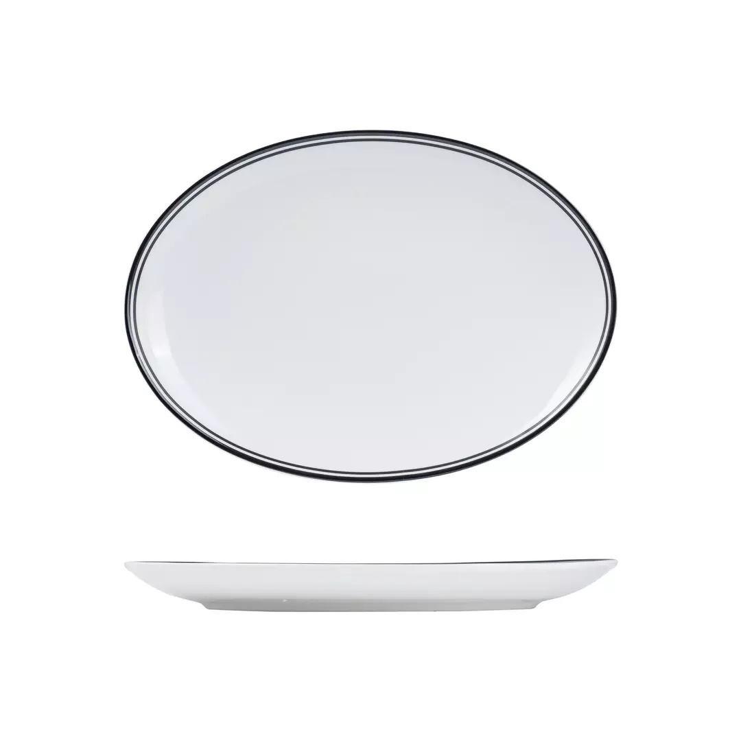 RAK Porcelain Nano Cru Black Oval Coupe Plate Black Double Line NOP32-BK