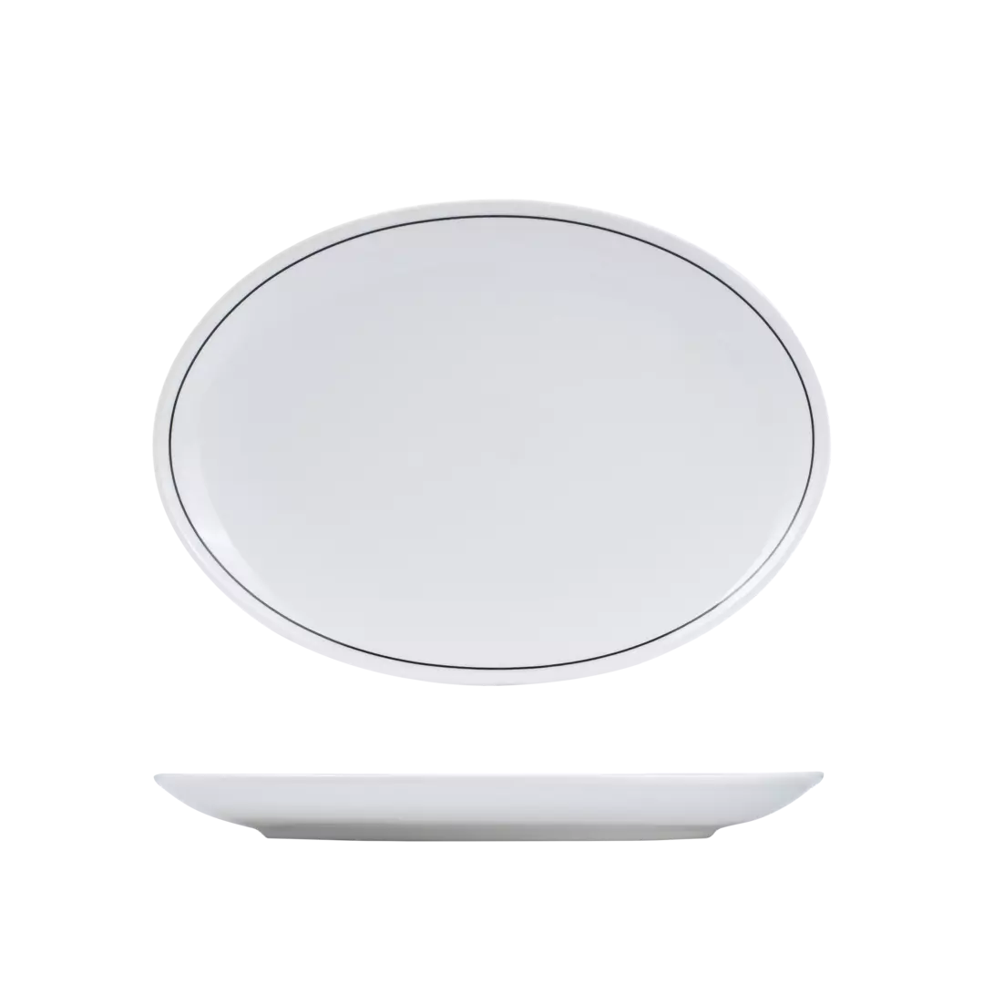 RAK Porcelain Oval Coupe Plate White with Black Line RPOP32-BK