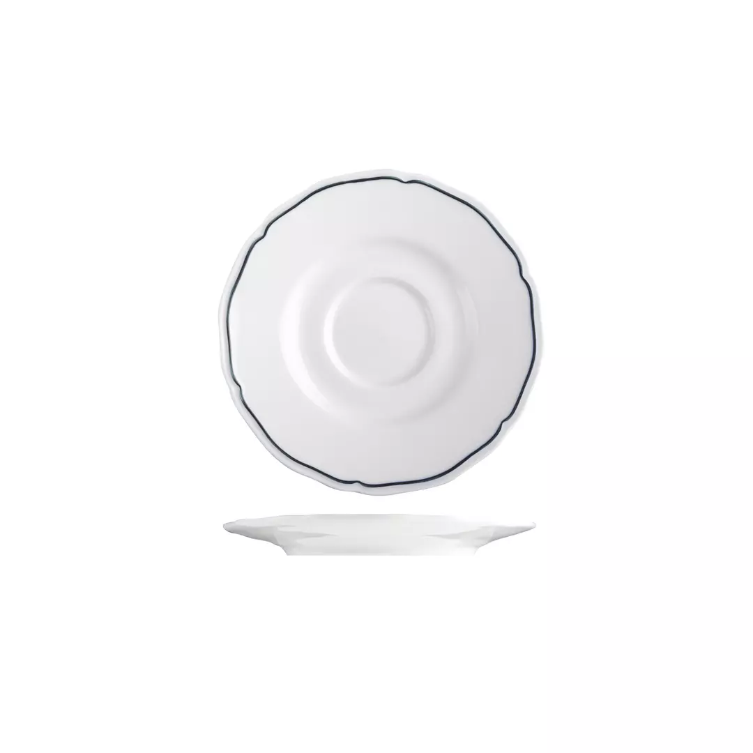 Tuxton Charleston w/ Blue Band Stackable Cup Saucer 155mm