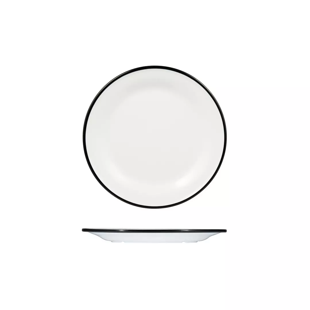 Trenton Evoke Round Plate - Wide Rim 220mm White with Black Rim