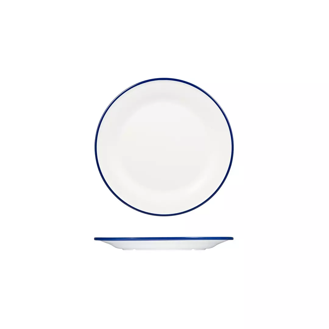 Trenton Evoke Round Plate - Wide Rim 220mm White with Blue Rim