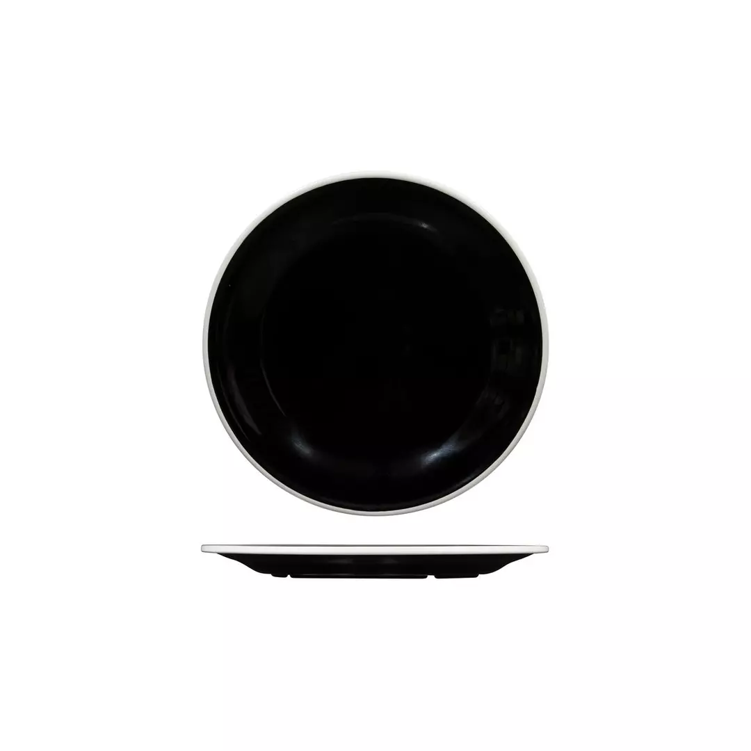 Trenton Evoke Round Plate - Wide Rim 220mm Black with White Rim