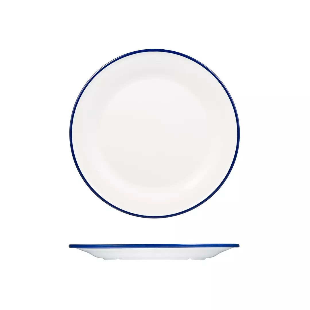 Trenton Evoke Round Plate - Wide Rim 270mm White with Blue Rim