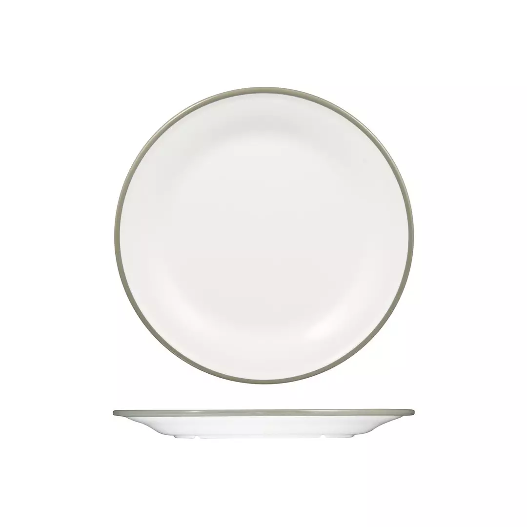 Trenton Evoke Round Plate - Wide Rim 270mm White with Grey Rim