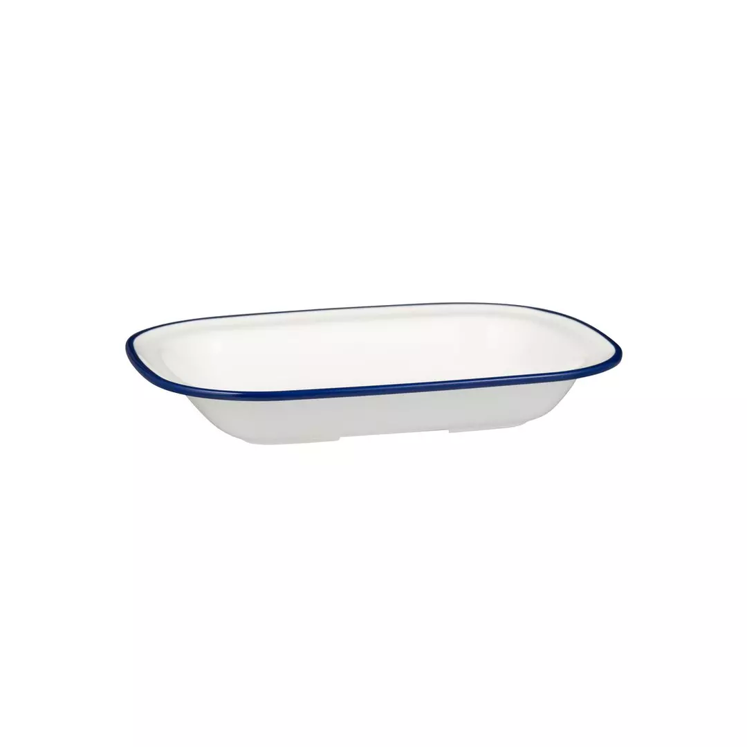 Trenton Evoke Rectangular Dish 900ml White with Blue Rim