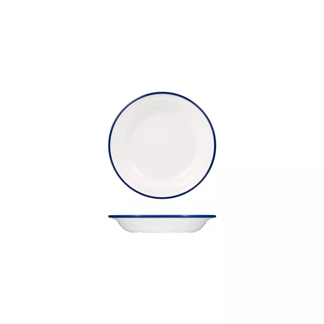 Trenton Evoke Deep Round Plate 380ml White with Blue Rim