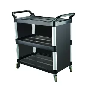 CaterRax Black Plastic Utility Trolley 3 Shelf, Closed Sides 430x845x960mm