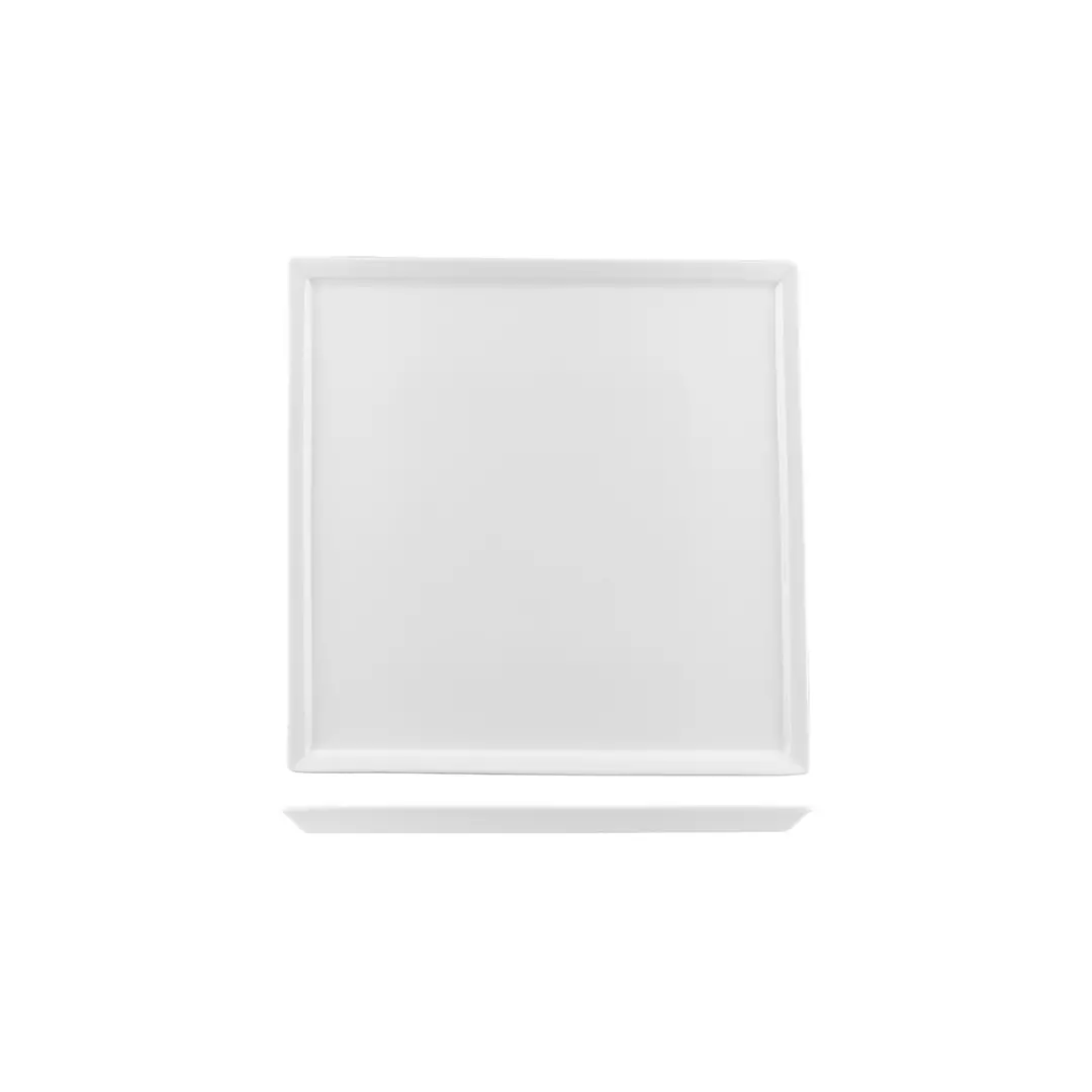 Australian Fine China Bistro Cafe & Tableware Square Plate Narrow Rim White B1101
