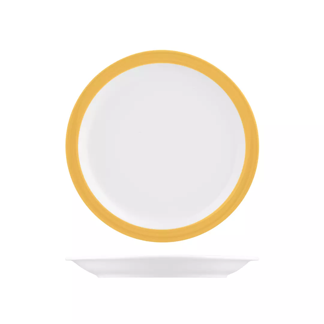 Australian Fine China Studio Sandgroper Yellow Savoy Round Plate Narrow Rim 230mm